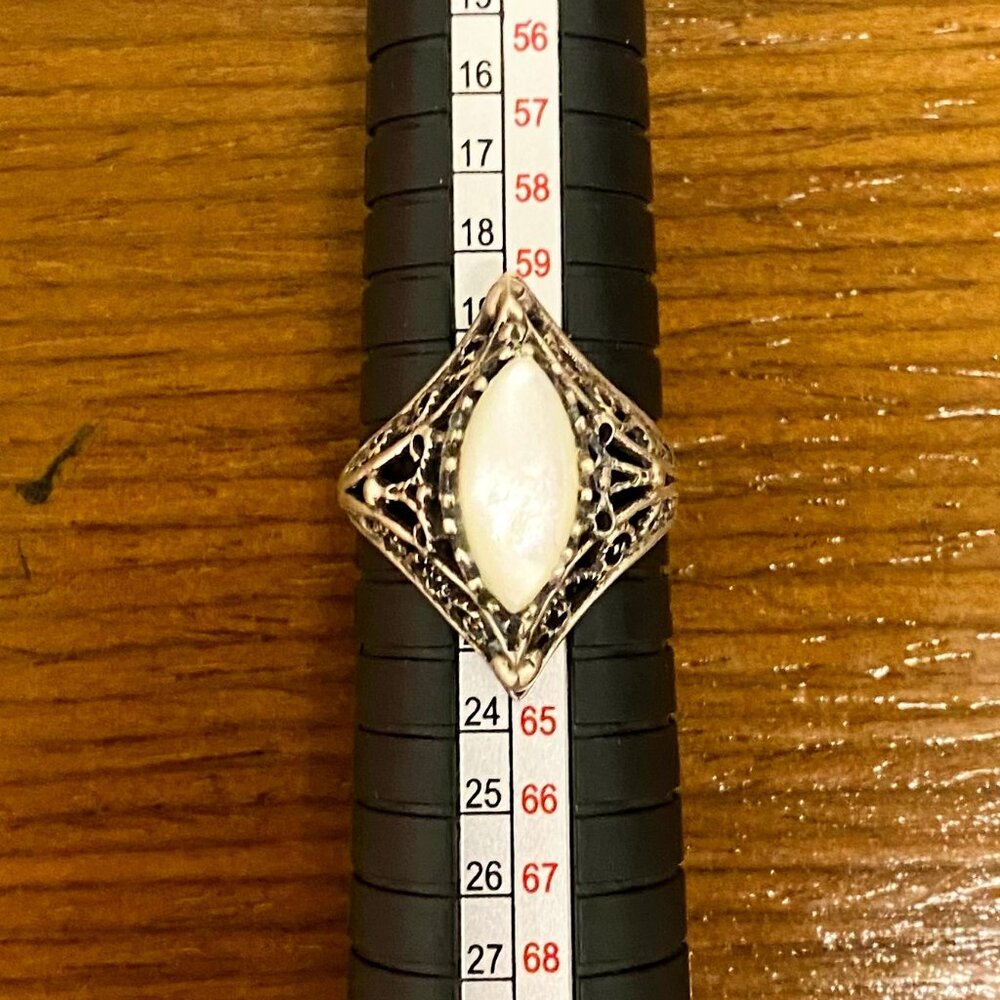 Beautiful Vintage Mother of Pearl MOP Sterling Silver Ring / Antique, Size 10